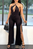 Sexy Solid Split Joint Halter Boot Cut Jumpsuits