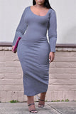 Sexy Casual Plus Size Solid Basic O Neck Long Sleeve Dresses