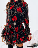Rose Chain Print Layered Dress