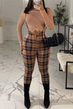 Fashion Casual Plaid Print Basic Spaghetti Strap Regular Jumpsuits (Without Top)