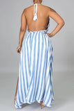 Sexy Print Hollowed Out Split Joint Backless Slit Asymmetrical Sleeveless Two Pieces