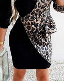 Colorblock Leopard Pattern Contrast Sequin Work Dress