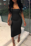 Fashion Sexy Solid Split Joint Backless Spaghetti Strap Pencil Skirt Dresses