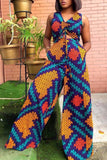Casual Daily Print Hollowed Out V Neck Jumpsuits