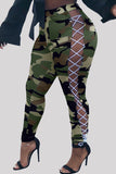 Fashion Casual Camouflage Print Bandage Hollowed Out Regular High Waist Trousers