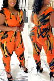 Casual Daily Print V Neck Jumpsuits