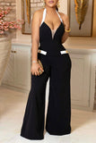 Casual Solid Split Joint Backless Halter Straight Jumpsuits