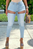 Fashion Casual Solid Ripped High Waist Skinny Jeans