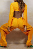 Sexy Solid Hollowed Out Split Joint V Neck Straight Jumpsuits