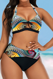 Sexy Print Hollowed Out Split Joint Swimwears