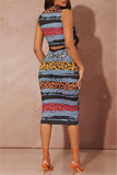 Fashion Casual Print Basic Half A Turtleneck Sleeveless Dress
