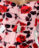 Floral Print Off Shoulder Shirred Dress