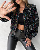 Colorful Allover Sequin Zipper Design Puffer Jacket