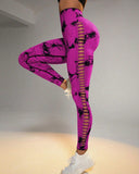 Tie Dye Print Ladder Cutout Sports Yoga Leggings