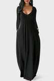 Fashion Casual Solid Pocket V Neck Long Sleeve Dresses