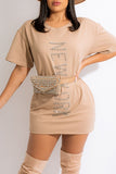 Casual Solid Split Joint Hot Drill O Neck T-shirt Dress Dresses