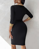 Contrast Sequin Eyelet Buckled Bodycon Dress
