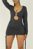 Fashion Sexy Solid Bandage Hollowed Out V Neck Long Sleeve Dresses
