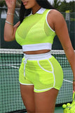 Fashion Sportswear Solid Hollowed Out Split Joint See-through Turndown Collar Sleeveless Two Pieces