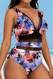Sexy Print Hollowed Out Split Joint Mesh Swimwears