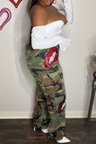 Fashion Casual Camouflage Print Sequins Split Joint Regular High Waist Trousers