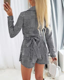 Plaid Print Tied Detail Buttoned Romper