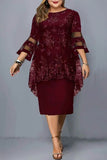 Casual Solid Embroidered Patchwork O Neck Plus Size Dresses