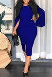 Fashion Casual Solid Patchwork Slit O Neck Long Sleeve Dresses