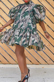 Casual Camouflage Print Patchwork Turtleneck Short Sleeve Dress