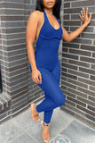 Fashion Sexy Solid Backless Halter Skinny Jumpsuits