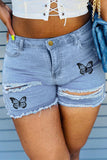 Fashion Casual Butterfly Print Ripped High Waist Jeans