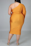 Fashion Sexy Solid Hollowed Out Backless Oblique Collar Long Sleeve Plus Size Dresses
