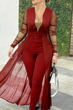 Sexy Casual Solid Split Joint Asymmetrical V Neck Regular Jumpsuits