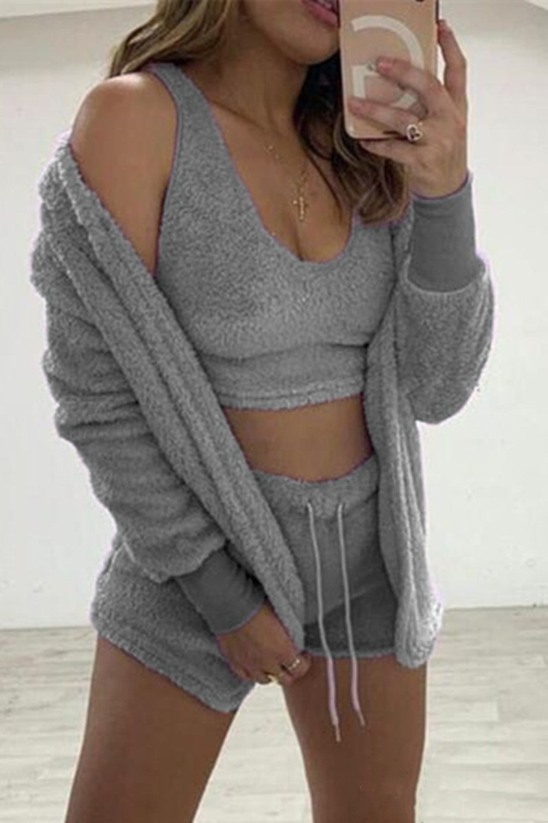 Casual Living Solid Basic O Neck Long Sleeve Three-piece Set
