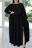 Fashion Casual Solid Slit O Neck Plus Size Two Pieces