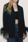 Casual Solid Patchwork Buttons Feathers Turn-back Collar Outerwear