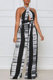 Casual Print Split Joint Backless Halter Straight Jumpsuits