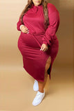 Casual Simplicity basis Solid Frenulum Slit O Neck One Step Skirt Plus Size Dresses
