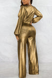 Sexy Party Solid Sequined V Neck Regular Jumpsuits
