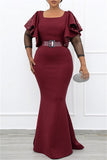 Fashion Patchwork Flounce Beading O Neck A Line Plus Size Dresses (With Belt)