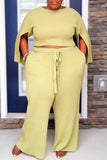 Casual Solid Slit O Neck Plus Size Two Pieces
