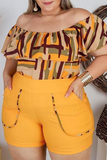 Casual Print Flounce Off the Shoulder Plus Size Two Pieces