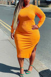 Fashion Casual Solid Slit O Neck One Step Skirt Plus Size Dresses
