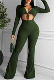 Sexy Casual Solid Bandage Hollowed Out V Neck Regular Jumpsuits