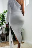 Celebrities Elegant Simplicity Slit Solid Color One Shoulder Asymmetrical Dresses