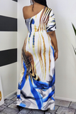Sexy Print Split Joint One Shoulder Straight Dresses