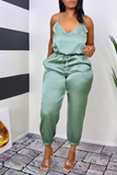 Sexy Solid Split Joint Spaghetti Strap Harlan Jumpsuits