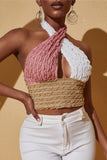 Fashion Sexy Patchwork Hollowed Out Backless Halter Tops