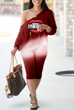 Casual Print Split Joint One Shoulder Long Sleeve Two Pieces