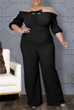 Fashion Casual Solid Bandage Backless Off the Shoulder Plus Size Jumpsuit